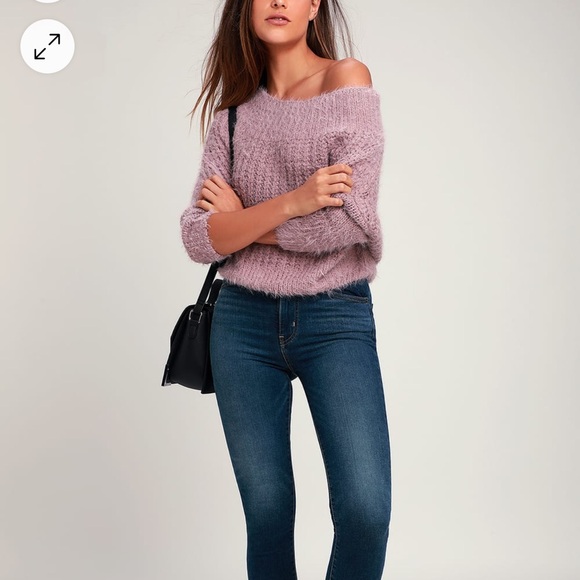 Carino Dusty Purple Off-the-Shoulder Fuzzy Cropped Sweater - Picture 5 of 6